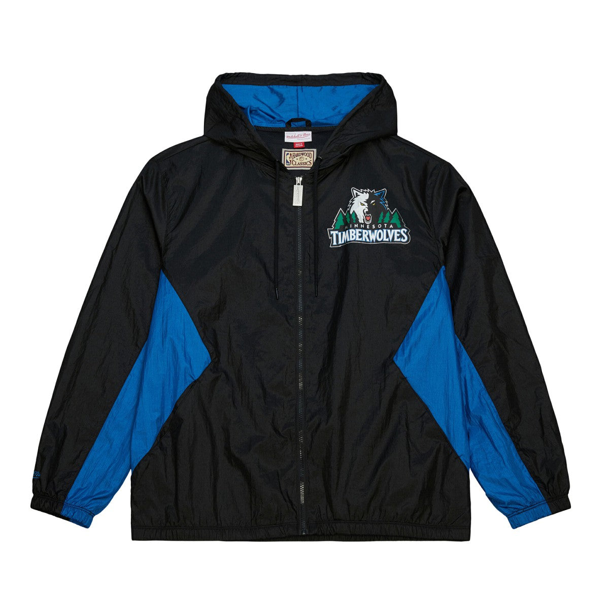 Minnesota Timberwolves Playmaker Full-Zip Hooded Windbreaker Jacket Black | Mitchell & Ness