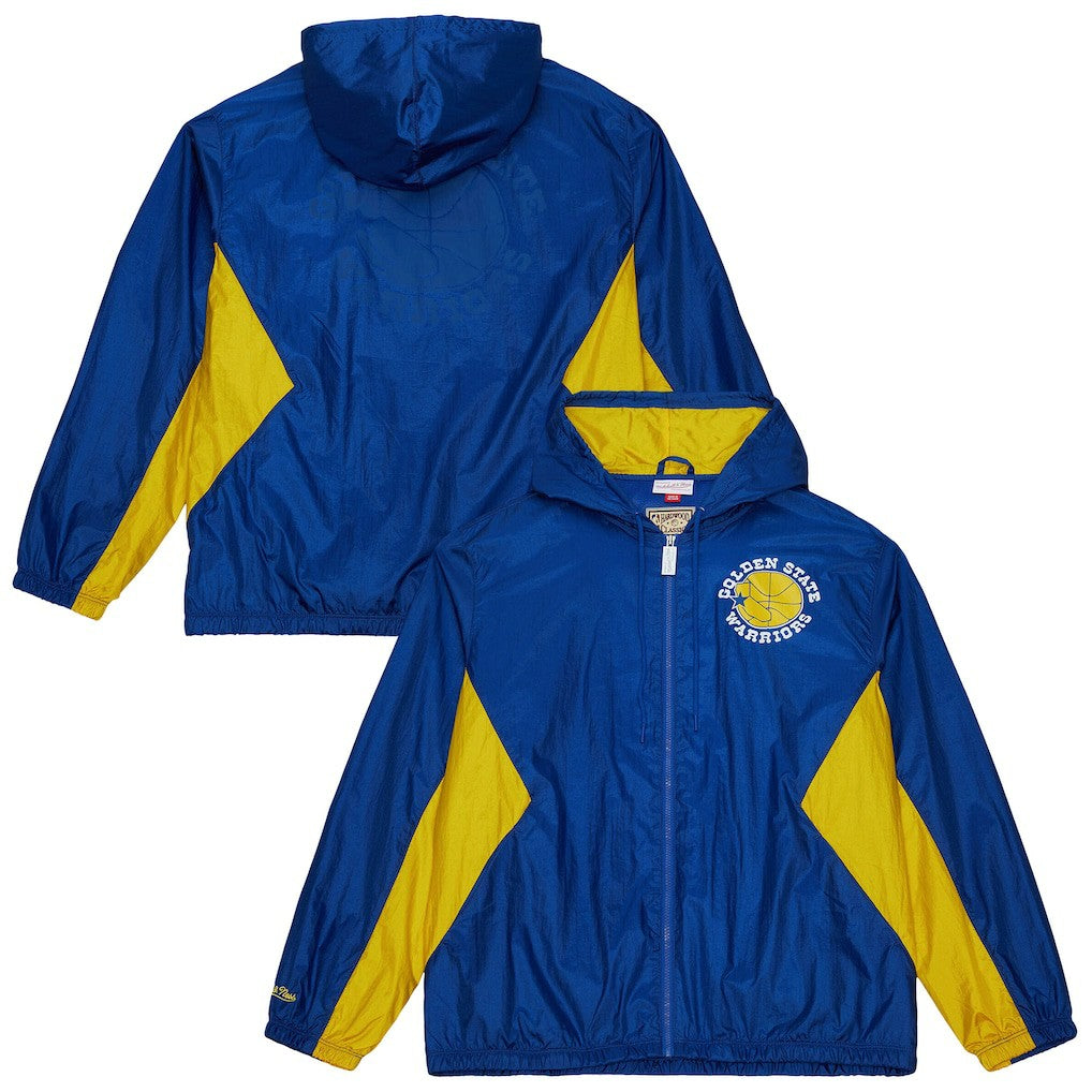 Golden State Warriors Playmaker Full-Zip Hooded Windbreaker Jacket for sale Royal | Mitchell & Ness online