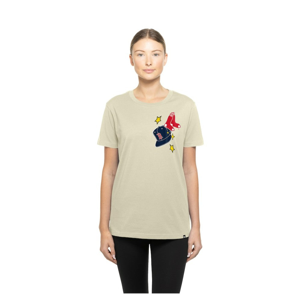Boston Red Sox New Era Women's Stars & Cap T-Shirt - Cream - New Era on Sale