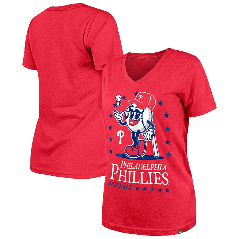 Philadelphia Phillies New Era Women's Little Miss 2 V-Neck T-Shirt - Red - New Era Sale