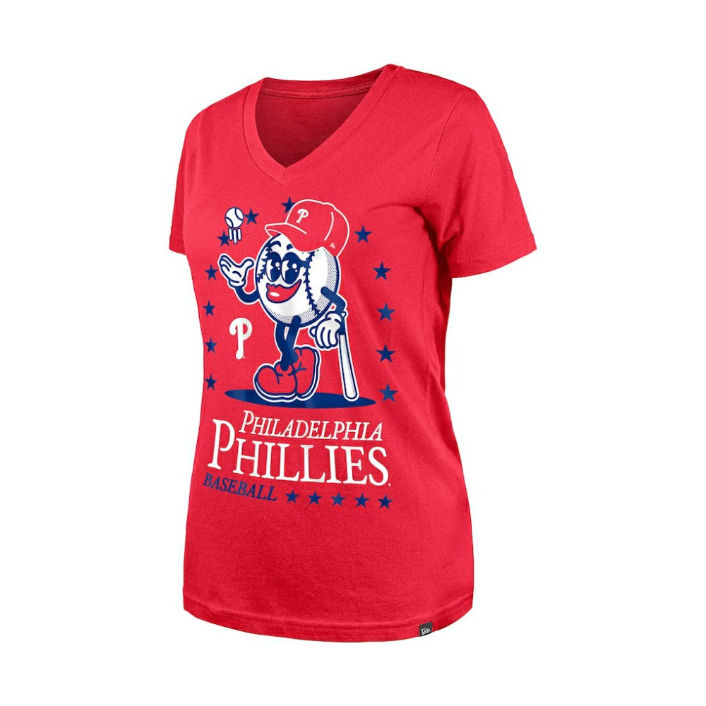 Philadelphia Phillies New Era Women's Little Miss 2 V-Neck T-Shirt - Red - New Era Sale
