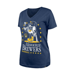 Milwaukee Brewers New Era Women's Little Miss 2 V-Neck T-Shirt - Navy - New Era Discount