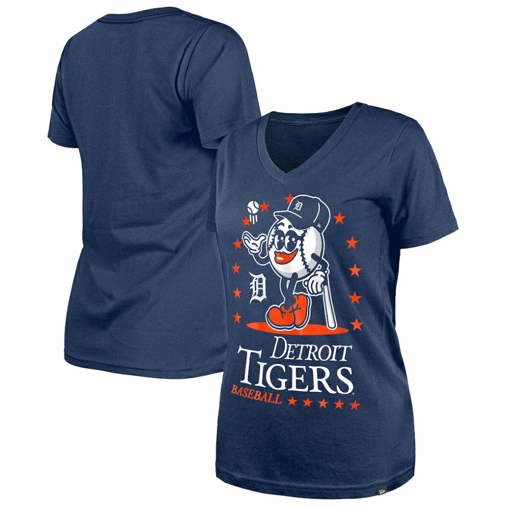 Detroit Tigers New Era Women's Little Miss 2 V-Neck T-Shirt - Navy - New Era Lifestyle
