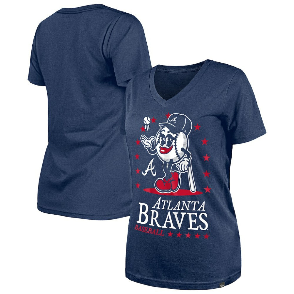 Atlanta Braves New Era Women's Little Miss 2 V-Neck T-Shirt - Navy - New Era Sale