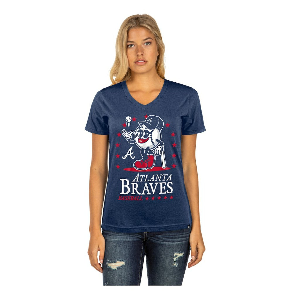 Atlanta Braves New Era Women's Little Miss 2 V-Neck T-Shirt - Navy - New Era Sale