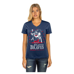 Atlanta Braves New Era Women's Little Miss 2 V-Neck T-Shirt - Navy - New Era Sale