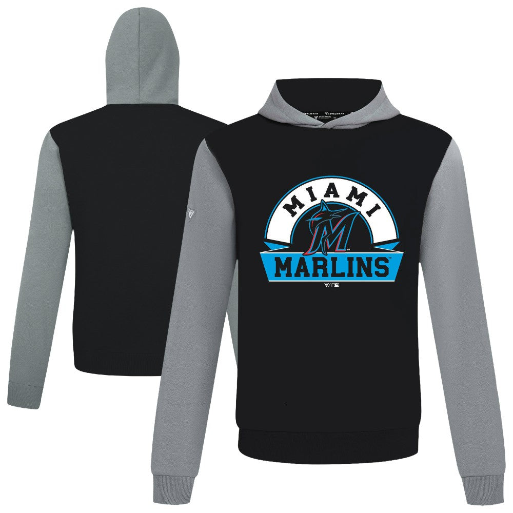 Miami Marlins Levelwear Throwback Ultimate Banner Arch Hoodie - Black - MLB Online