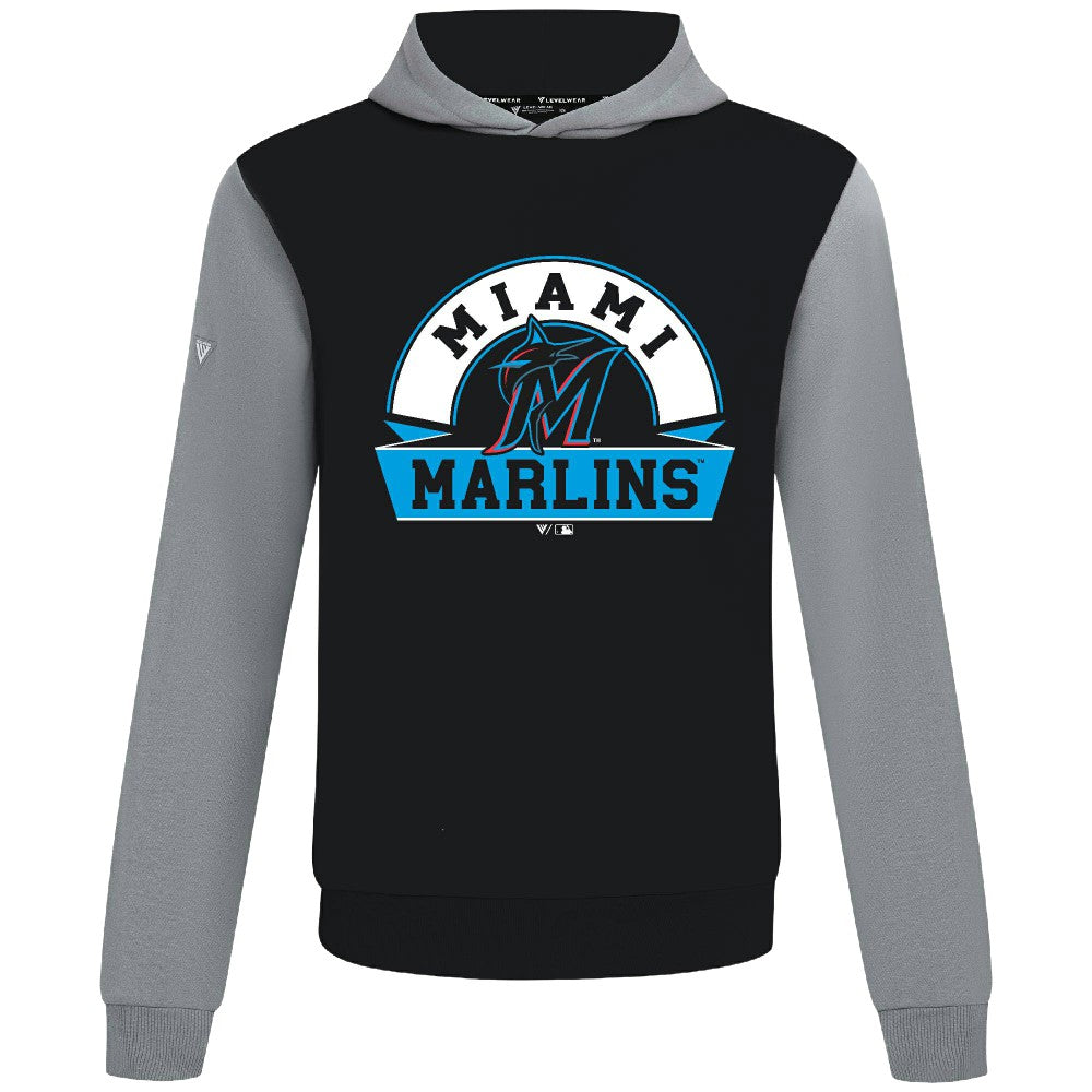 Miami Marlins Levelwear Throwback Ultimate Banner Arch Hoodie - Black - MLB Online