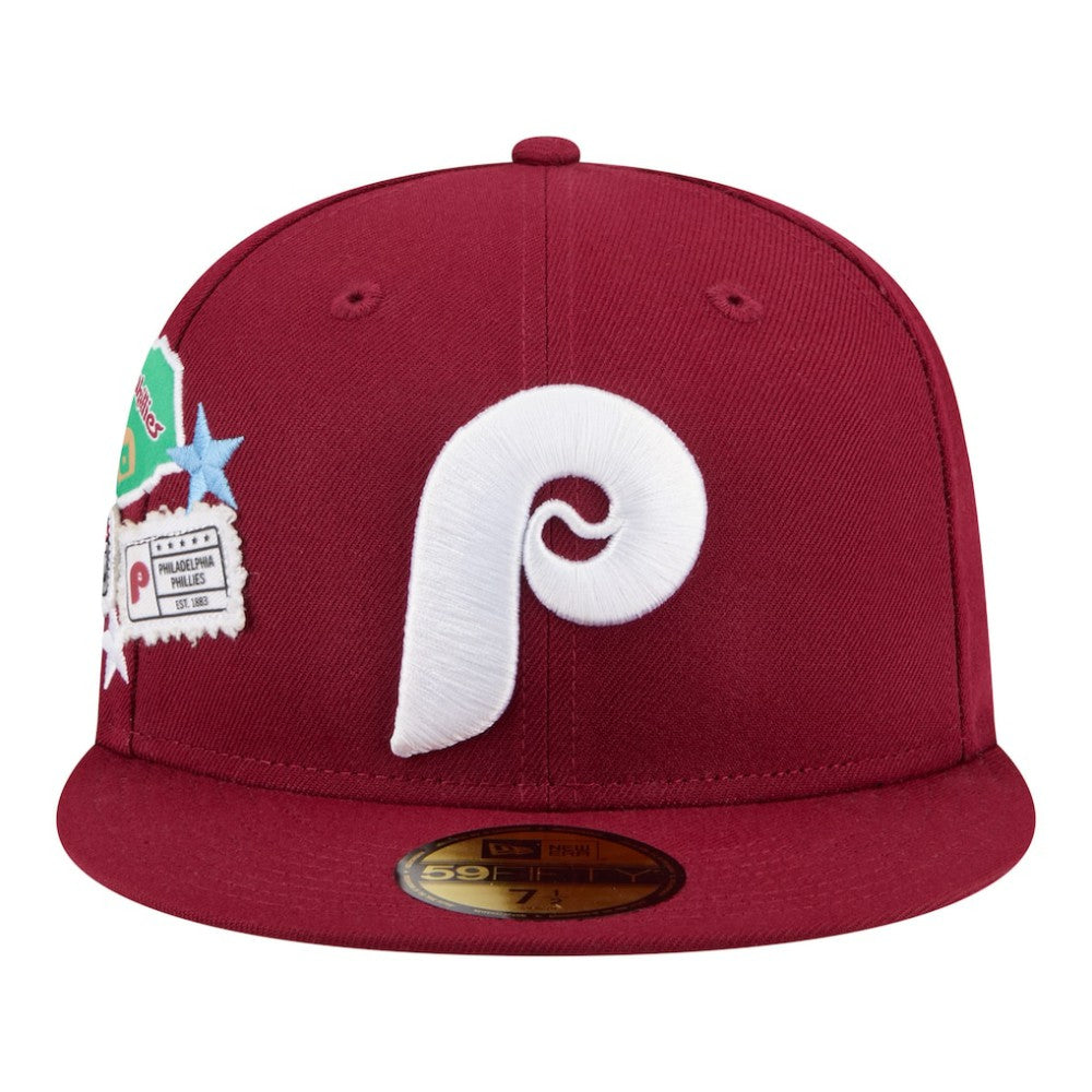 Philadelphia Phillies New Era City Patch 59FIFTY Fitted Hat - Burgundy - New Era Discount