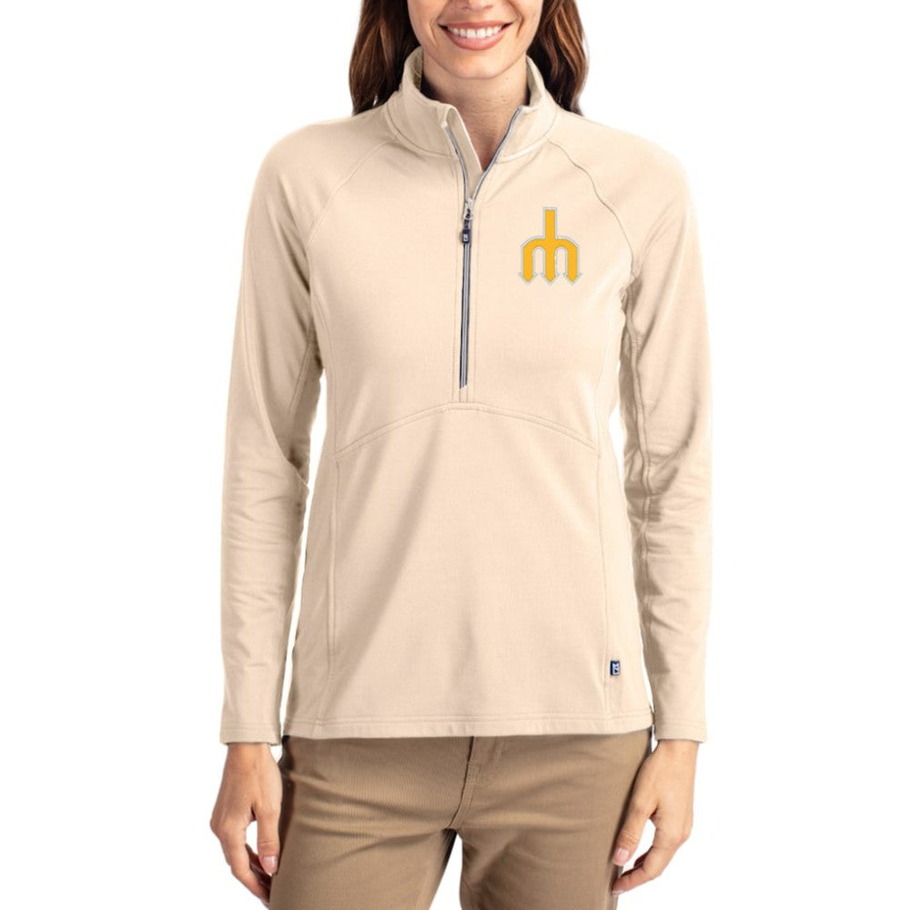 Seattle Mariners Cutter & Buck Women's Cooperstown Collection Adapt Eco Knit Stretch Half-Zip Pullover - Tan - MLB on Sale