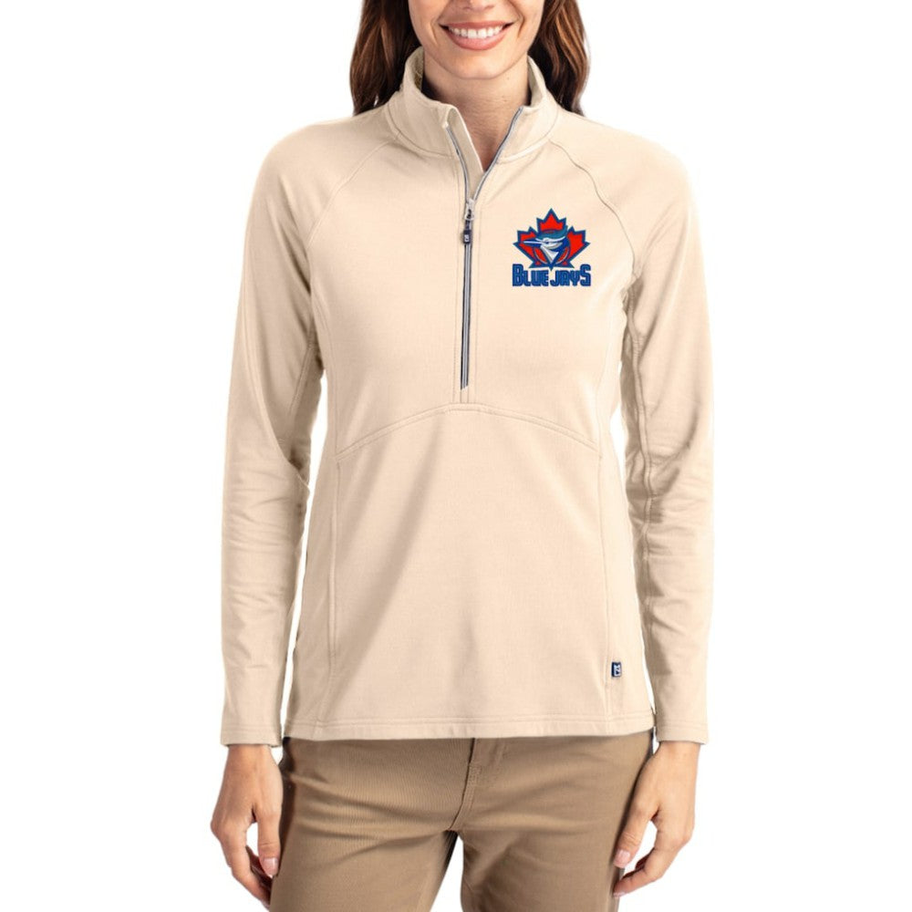 Toronto Blue Jays Cutter & Buck Women's Cooperstown Collection Adapt Eco Knit Stretch Half-Zip Pullover - Tan - MLB Online