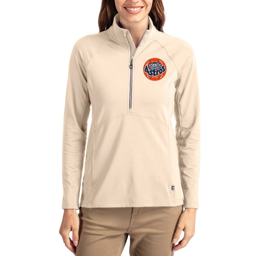Houston Astros Cutter & Buck Women's Cooperstown Collection Adapt Eco Knit Stretch Half-Zip Pullover - Tan - MLB Online