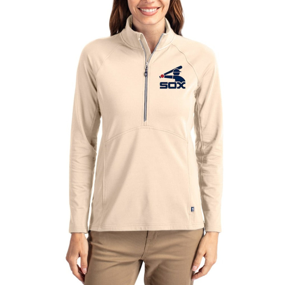 Chicago White Sox Cutter & Buck Women's Cooperstown Collection Adapt Eco Knit Stretch Half-Zip Pullover - Tan - MLB Discount