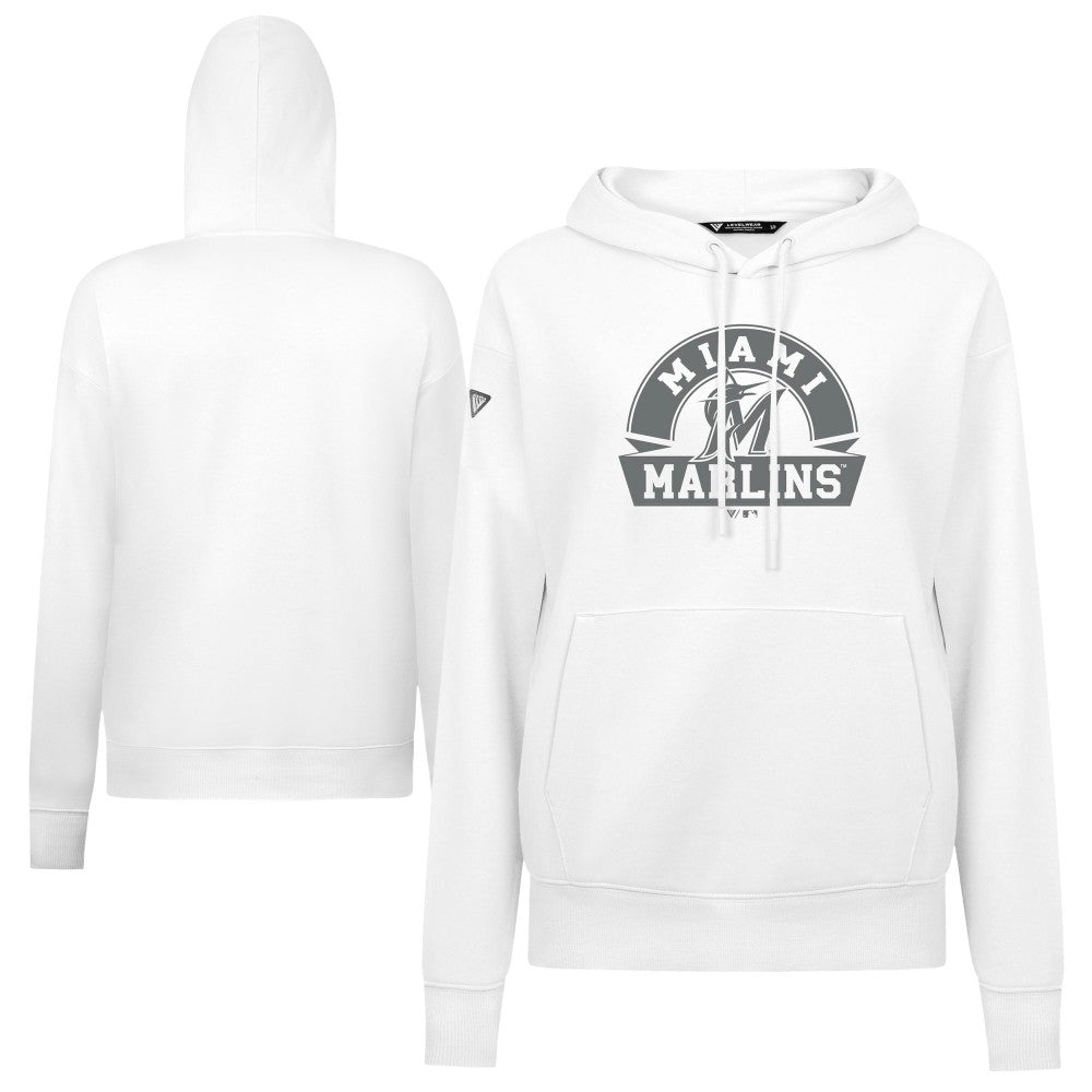 Miami Marlins Levelwear Women's Adorn Banner Arch Hoodie - White - MLB Sale