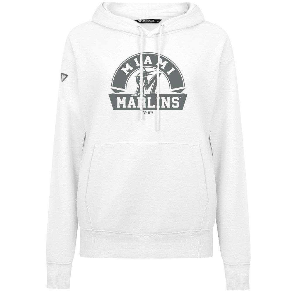 Miami Marlins Levelwear Women's Adorn Banner Arch Hoodie - White - MLB Sale