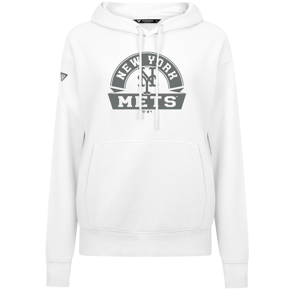 New York Mets Levelwear Women's Adorn Banner Arch Hoodie - White - MLB Lifestyle