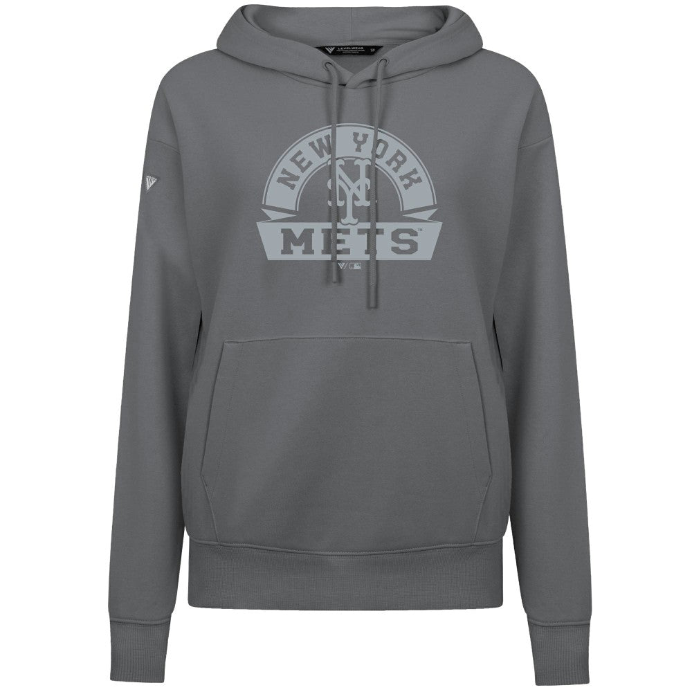 New York Mets Levelwear Women's Adorn Banner Arch Hoodie - Stone - MLB on Sale