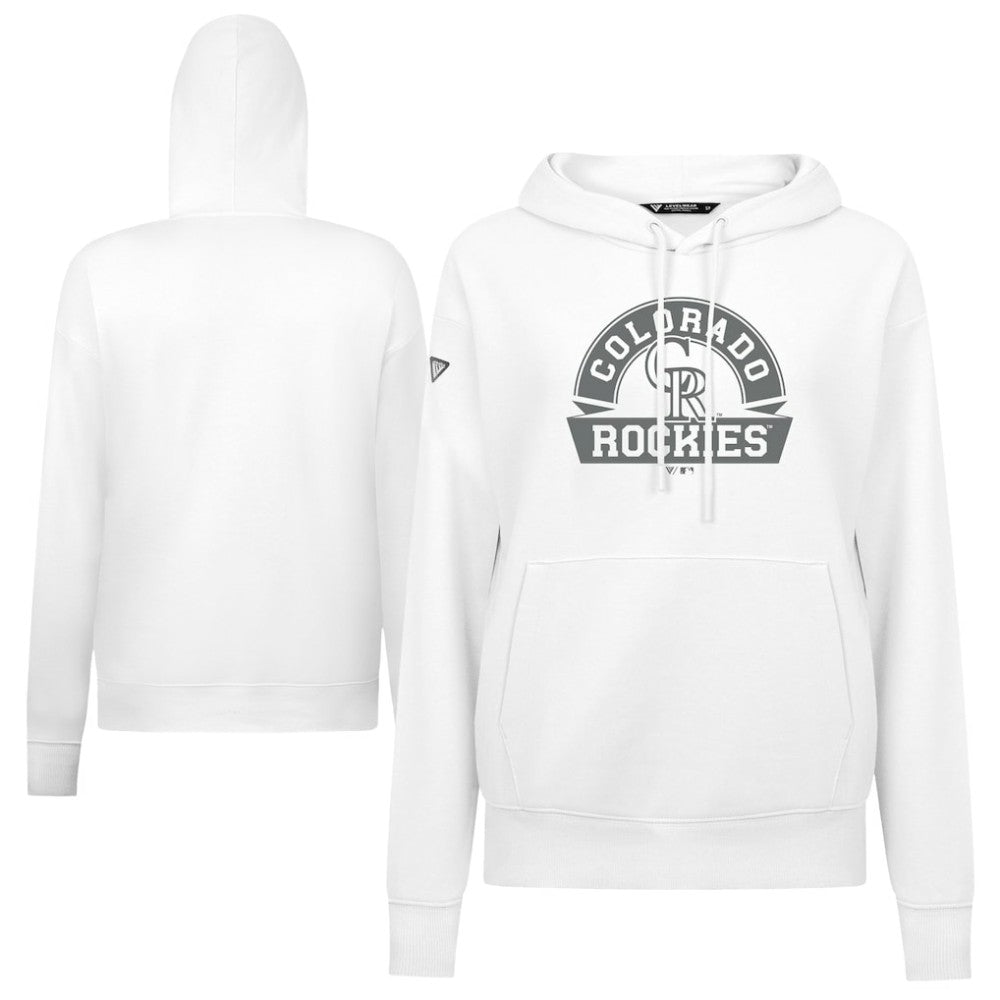 Colorado Rockies Levelwear Women's Adorn Banner Arch Hoodie - White - MLB Sale