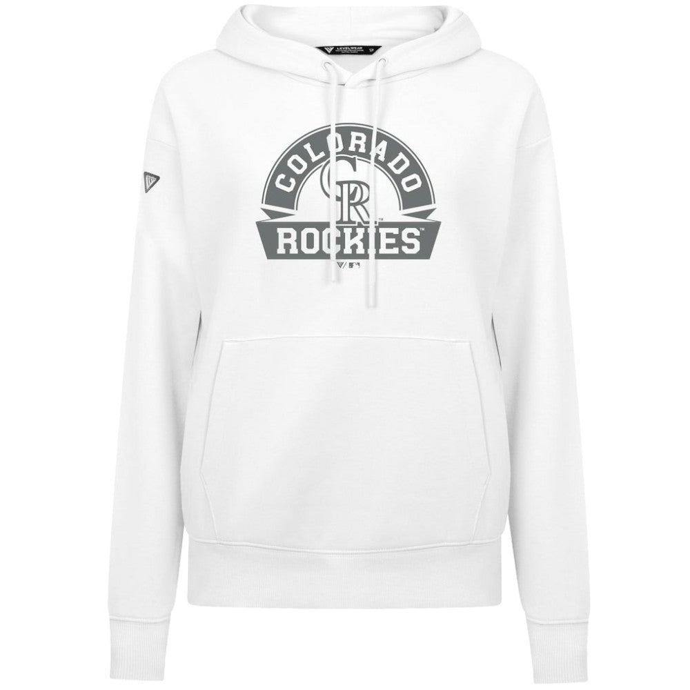 Colorado Rockies Levelwear Women's Adorn Banner Arch Hoodie - White - MLB Sale