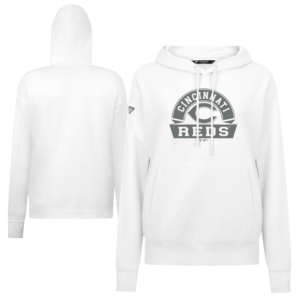 Cincinnati Reds Levelwear Women's Adorn Banner Arch Hoodie - White - MLB Lifestyle