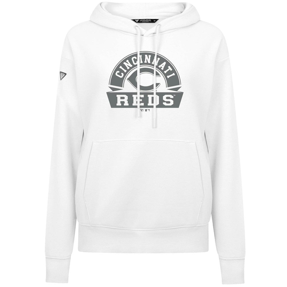 Cincinnati Reds Levelwear Women's Adorn Banner Arch Hoodie - White - MLB Lifestyle