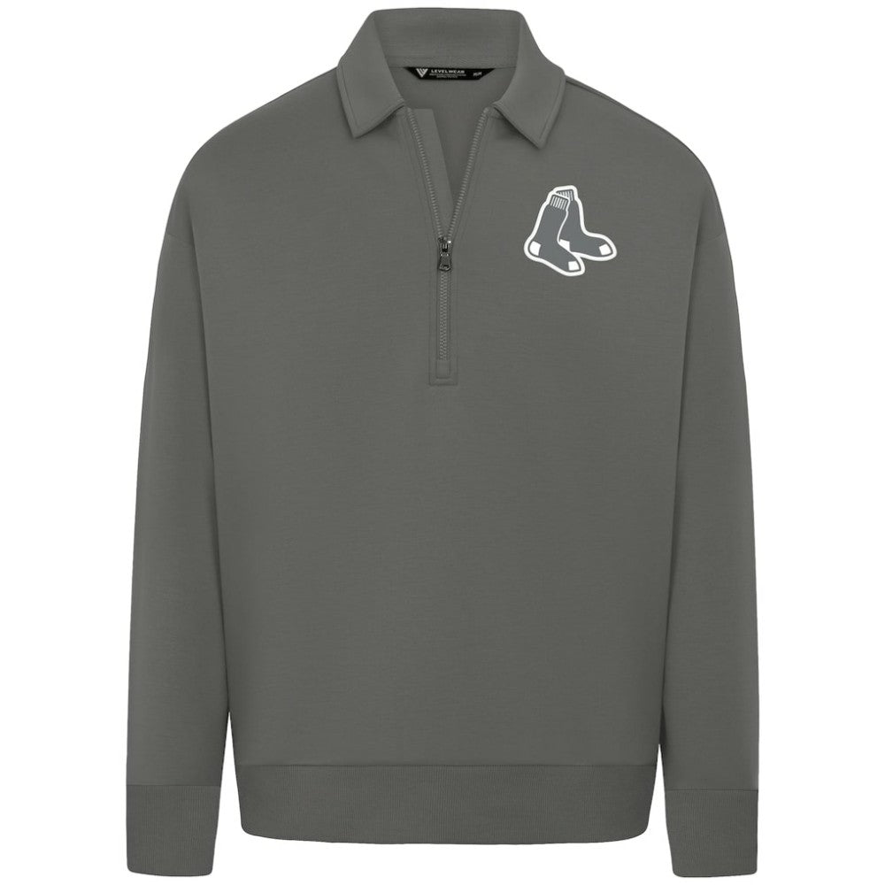 Boston Red Sox Levelwear Women's Canmore Chenille Logo Quarter-Zip Top - Stone - MLB Discount