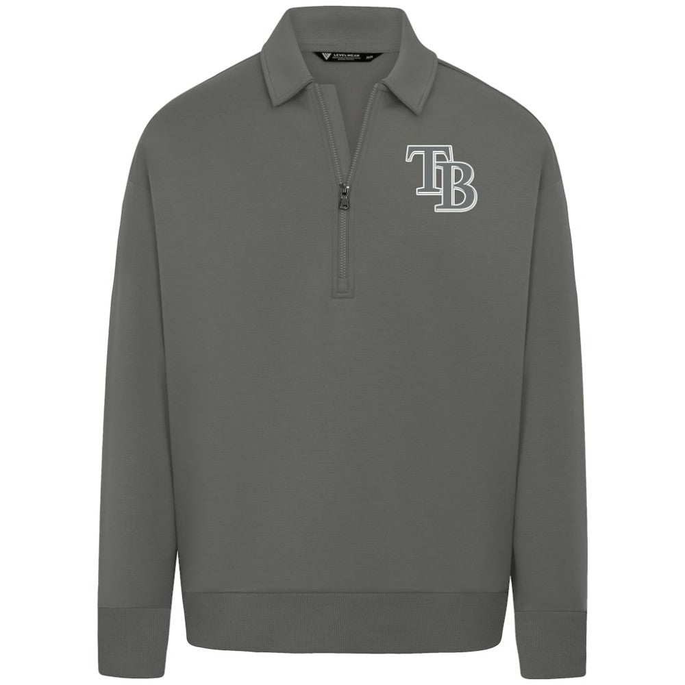 Tampa Bay Rays Levelwear Women's Canmore Chenille Logo Quarter-Zip Top - Stone - MLB Discount