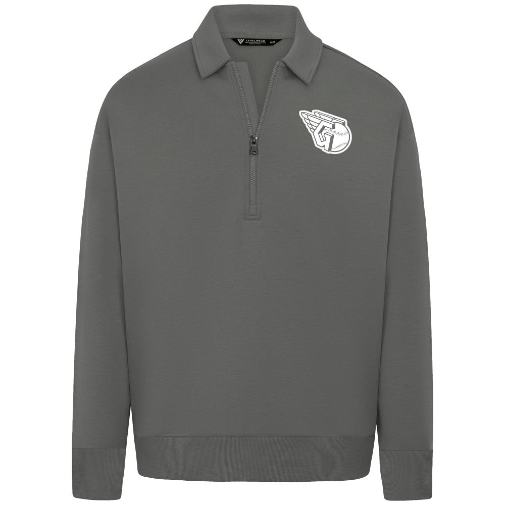 Cleveland Guardians Levelwear Women's Canmore Chenille Logo Quarter-Zip Top - Stone - MLB on Sale