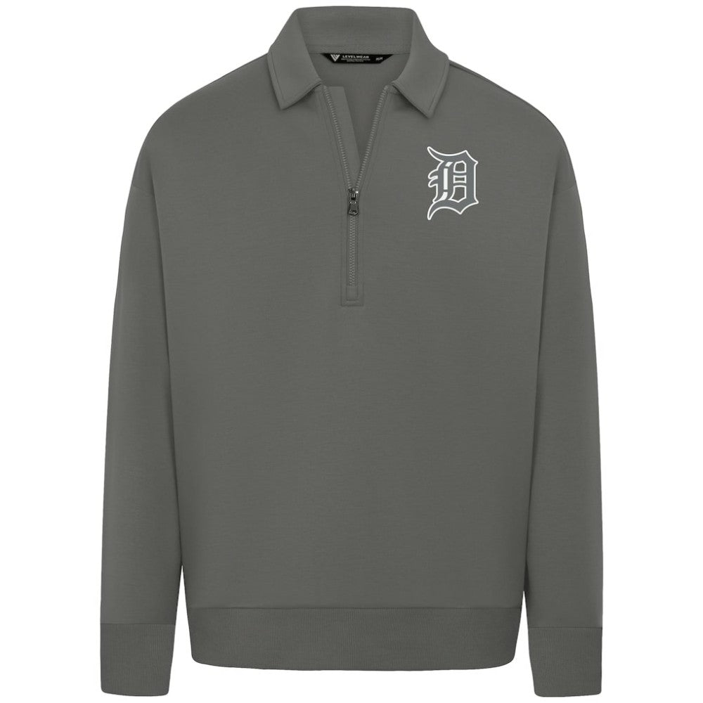 Detroit Tigers Levelwear Women's Canmore Chenille Logo Quarter-Zip Top - Stone - MLB on Sale