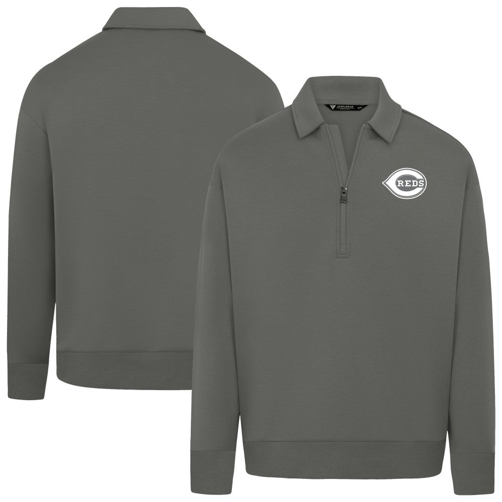 Cincinnati Reds Levelwear Women's Canmore Chenille Logo Quarter-Zip Top - Stone - MLB Online
