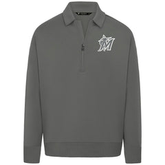 Miami Marlins Levelwear Women's Canmore Chenille Logo Quarter-Zip Top - Stone - MLB on Sale