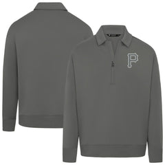 Pittsburgh Pirates Levelwear Women's Canmore Chenille Logo Quarter-Zip Top - Stone - MLB Lifestyle