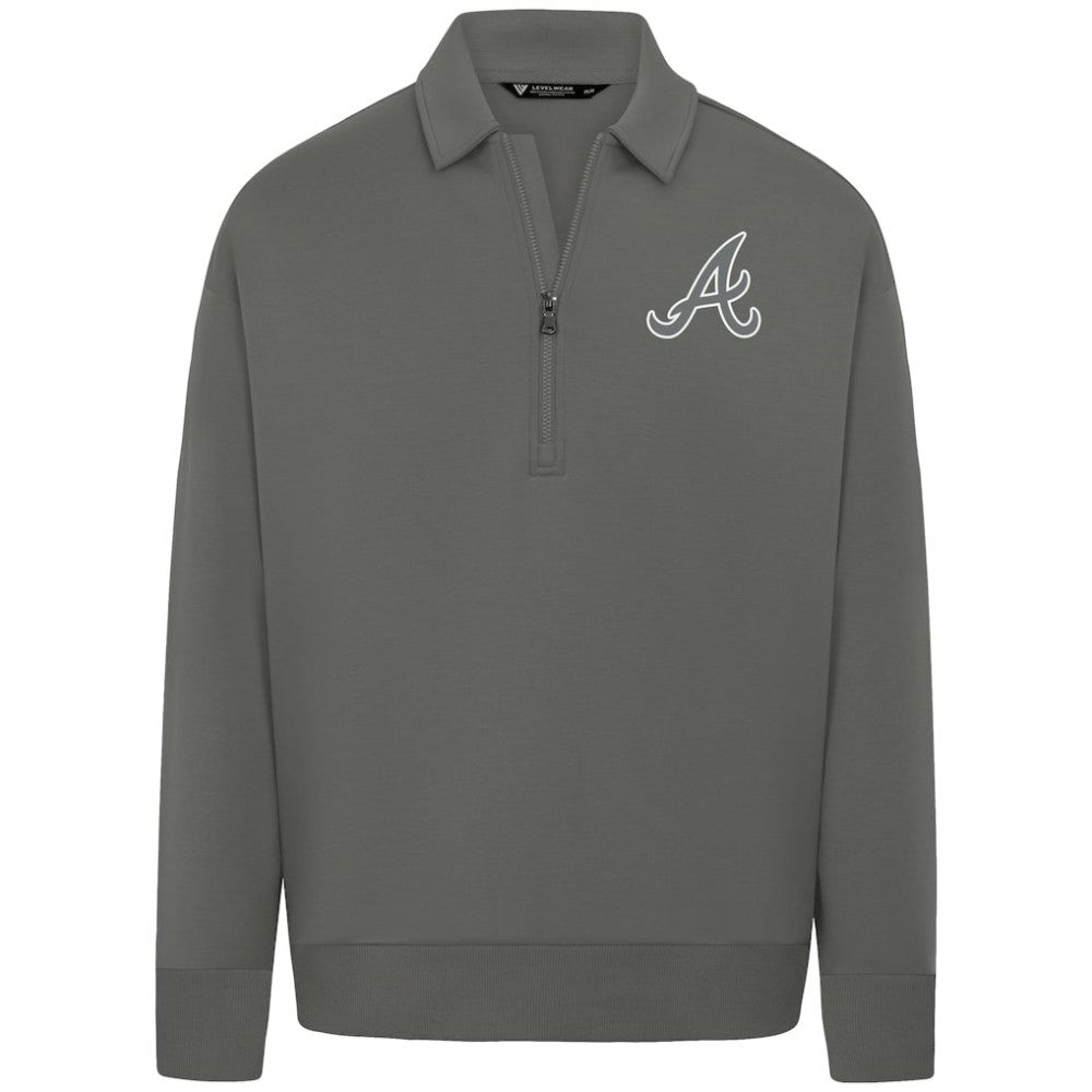 Atlanta Braves Levelwear Women's Canmore Chenille Logo Quarter-Zip Top - Stone - MLB Sale