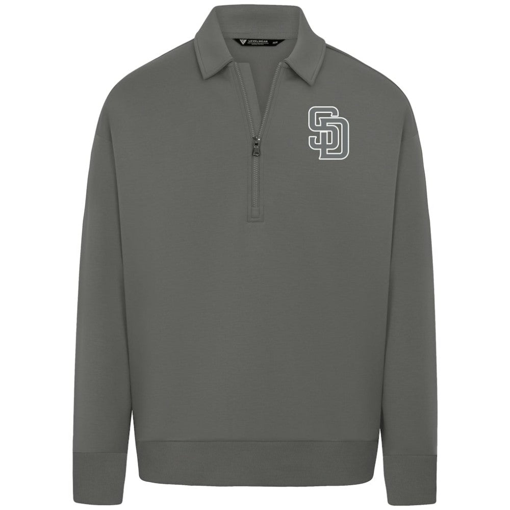San Diego Padres Levelwear Women's Canmore Chenille Logo Quarter-Zip Top - Stone - MLB Lifestyle