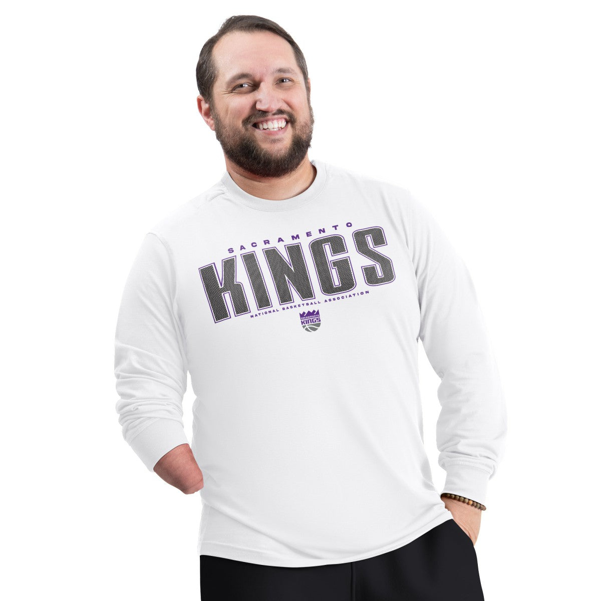 Sacramento Kings G-III Sports by Carl Banks Adaptive Printed Mesh Effect Long Sleeve T-Shirt White