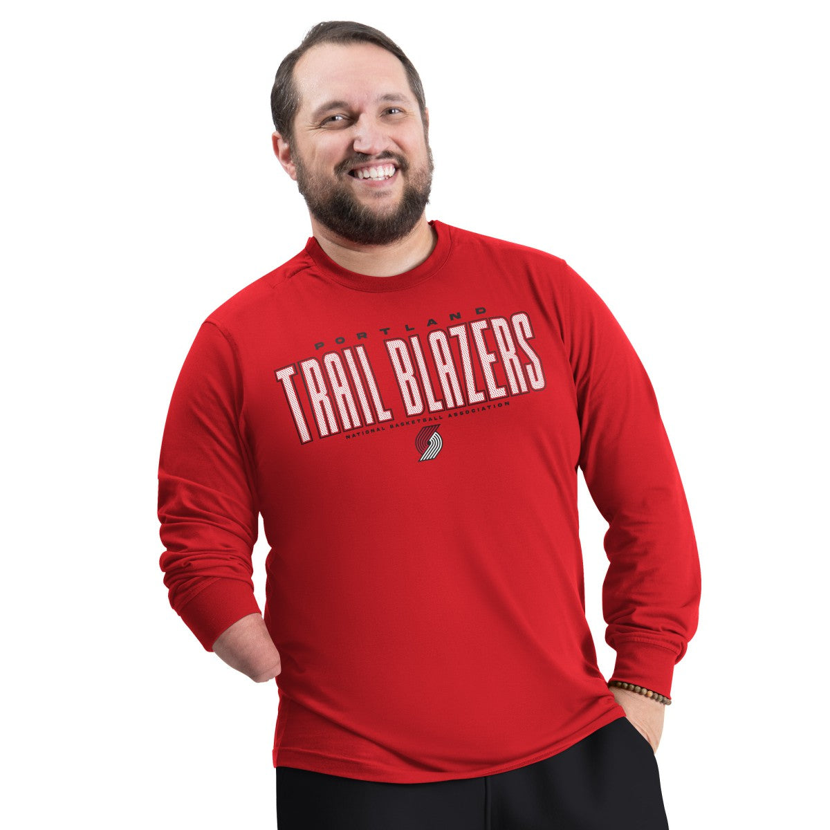 Portland Trail Blazers G-III Sports by Carl Banks Adaptive Printed Mesh Effect Long Sleeve T-Shirt Red