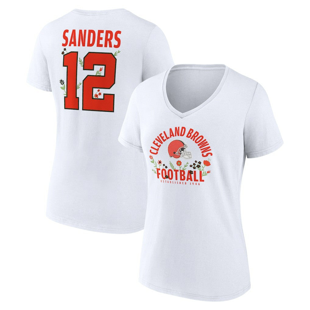 Shedeur Sanders Cleveland Browns Women's Floral Name & Number V-Neck T-Shirt White