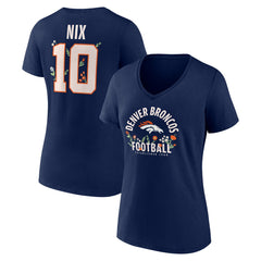 Bo Nix Denver Broncos Women's Floral Name & Number V-Neck T-Shirt Navy