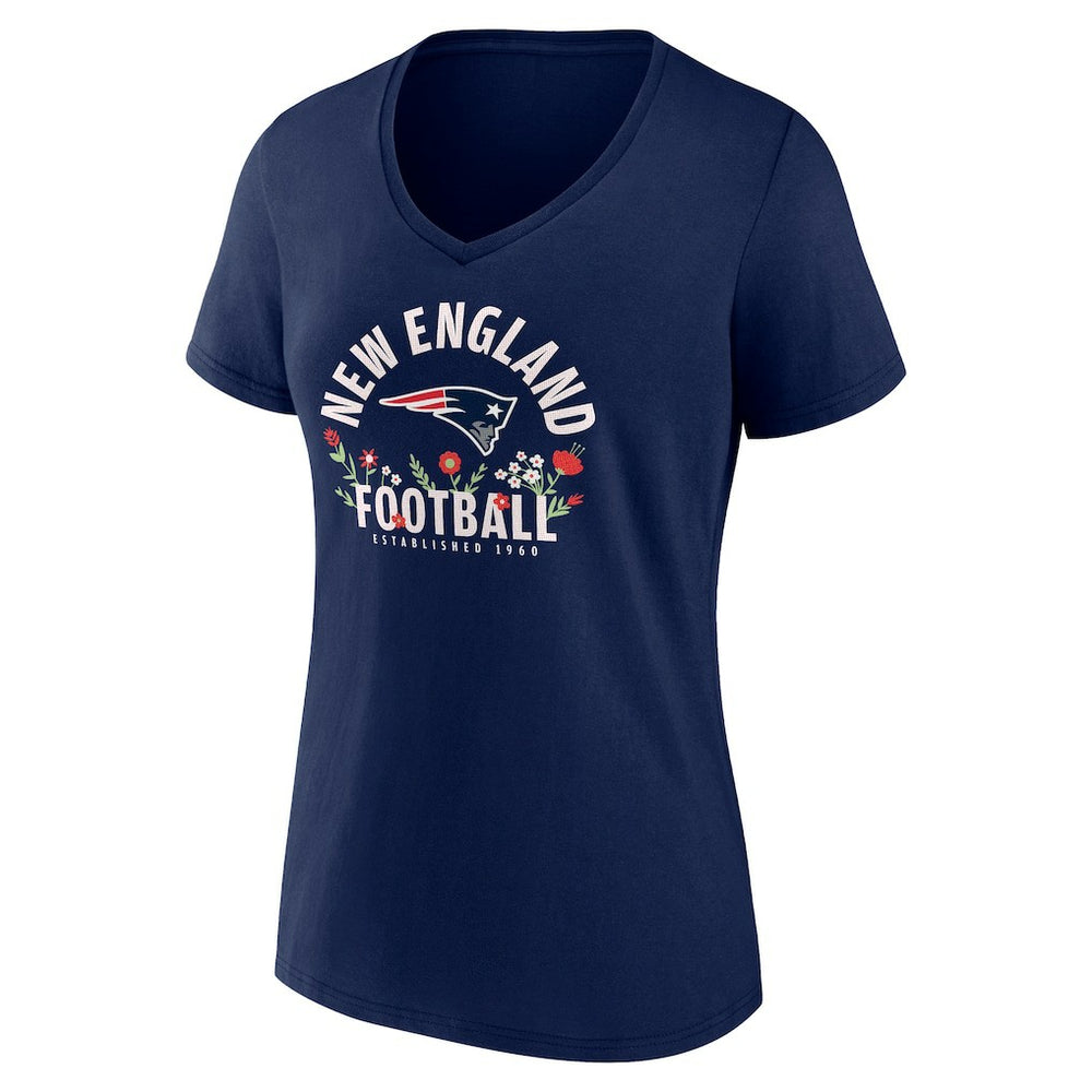 Drake Maye New England Patriots Women's Floral Name & Number V-Neck T-Shirt Navy