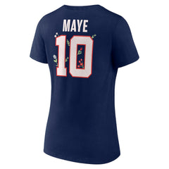 Drake Maye New England Patriots Women's Floral Name & Number V-Neck T-Shirt Navy