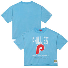 Philadelphia Phillies Mitchell & Ness Women's Cooperstown Cropped Boxy T-Shirt - Light Blue - Mitchell & Ness Sale