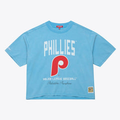 Philadelphia Phillies Mitchell & Ness Women's Cooperstown Cropped Boxy T-Shirt - Light Blue - Mitchell & Ness Sale