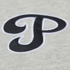 Philadelphia Phillies Mitchell & Ness Women's Cooperstown Collection V-Neck Cropped Toggle Sweatshirt - Heather Gray - Mitchell & Ness Lifestyle
