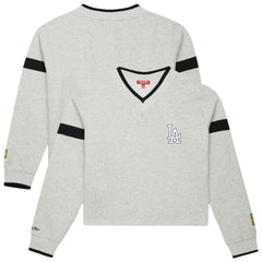Los Angeles Dodgers Mitchell & Ness Women's Cooperstown Collection V-Neck Cropped Toggle Sweatshirt - Heather Gray - Mitchell & Ness Lifestyle