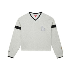 Los Angeles Dodgers Mitchell & Ness Women's Cooperstown Collection V-Neck Cropped Toggle Sweatshirt - Heather Gray - Mitchell & Ness Lifestyle