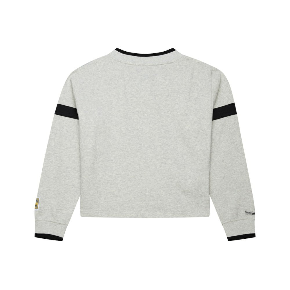 Los Angeles Dodgers Mitchell & Ness Women's Cooperstown Collection V-Neck Cropped Toggle Sweatshirt - Heather Gray - Mitchell & Ness Lifestyle