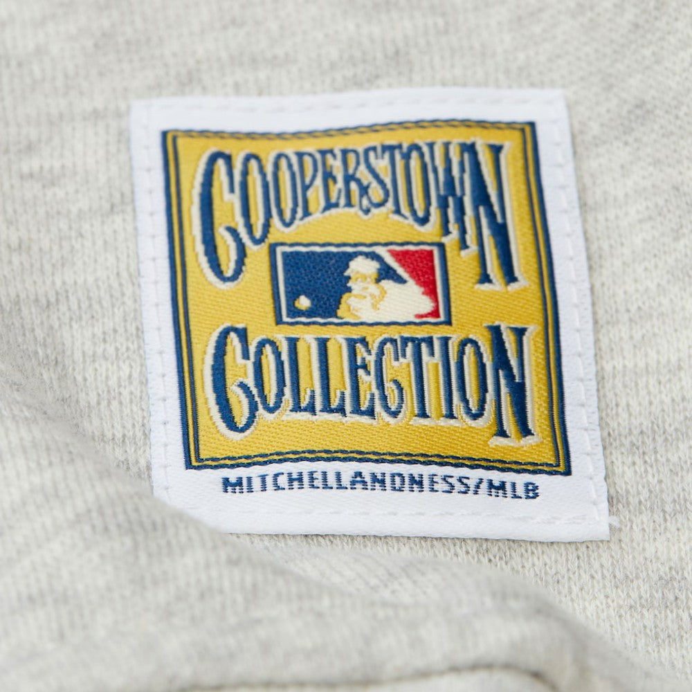 New York Yankees Mitchell & Ness Women's Cooperstown Collection V-Neck Cropped Toggle Sweatshirt - Heather Gray - Mitchell & Ness on Sale