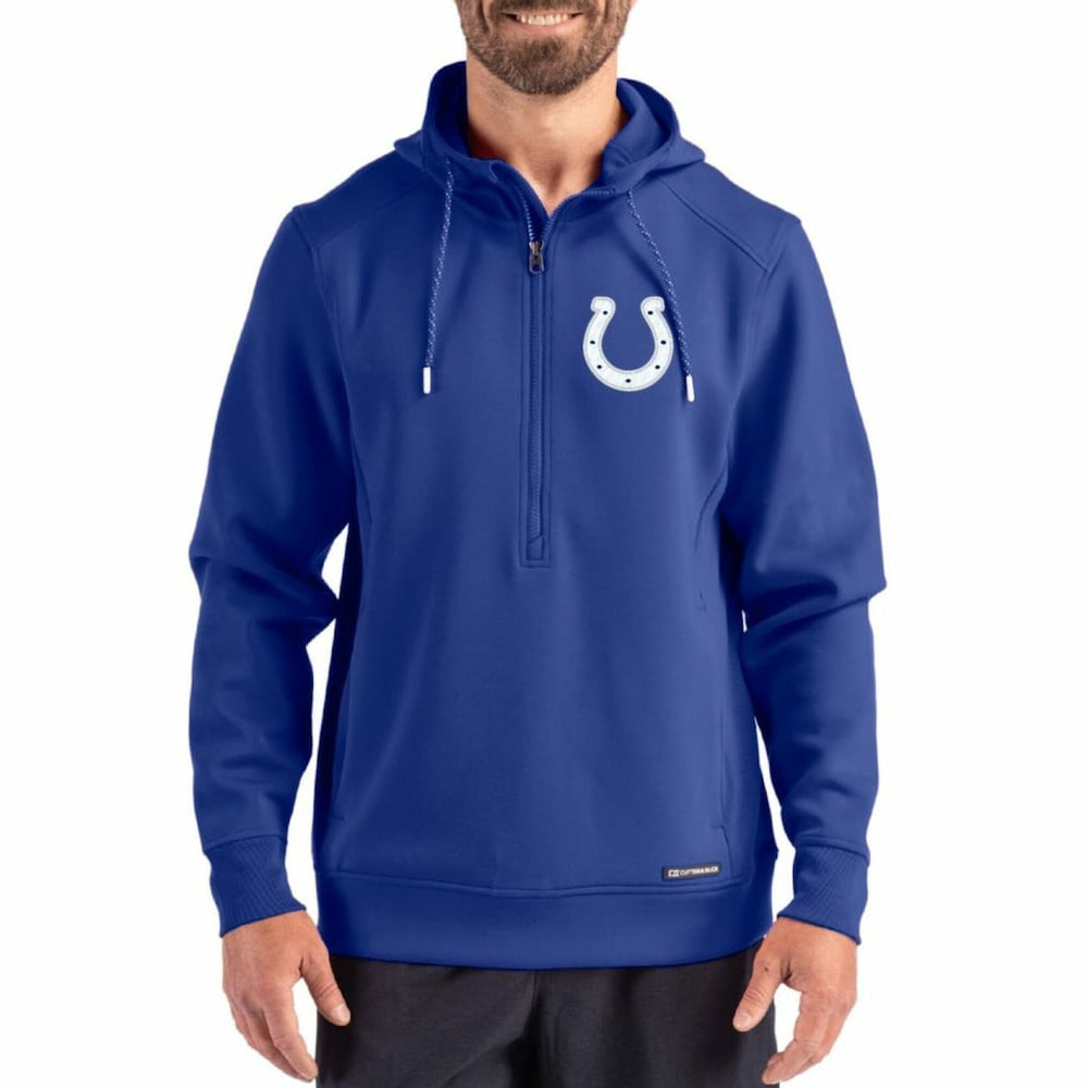 Indianapolis Colts Cutter & Buck Roam Eco Half-Zip Recycled Pullover Hoodie Royal