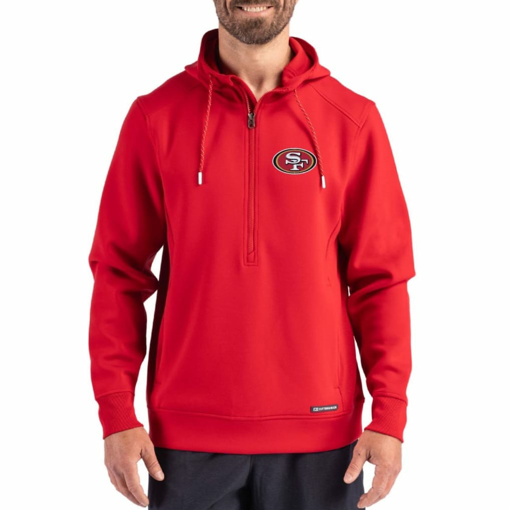 San Francisco 49ers Cutter & Buck Roam Eco Half-Zip Recycled Pullover Hoodie Scarlet