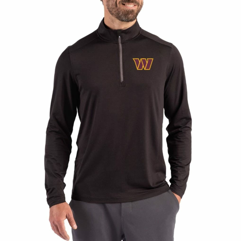 Washington Commanders Cutter & Buck Coastline Epic Comfort Recycled Quarter-Zip Pullover Black